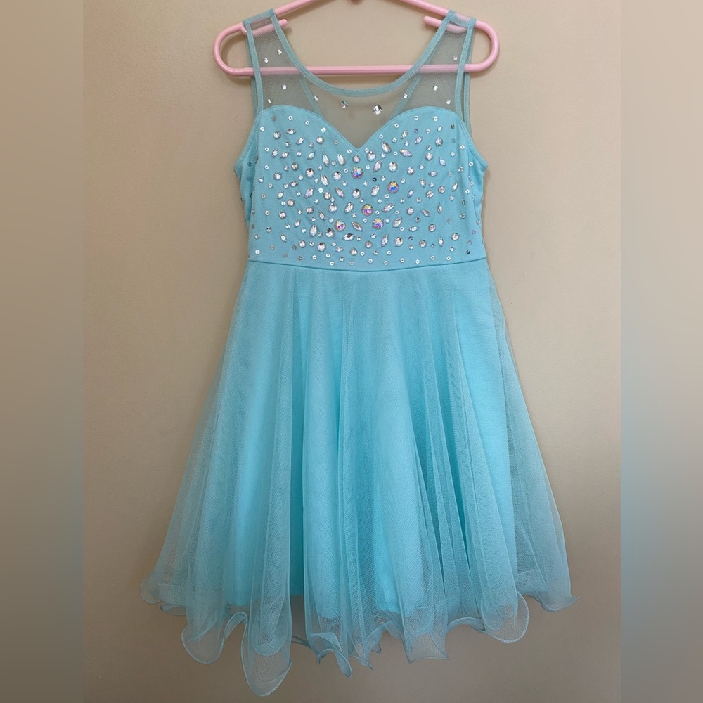 Tween Diva Aqua Iridescent Stone Dress Size 7